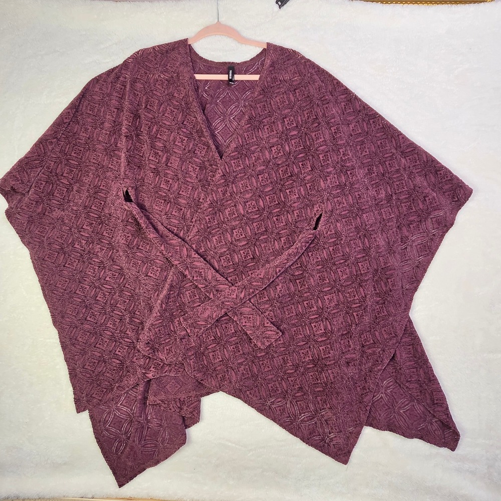 Torrid Kimono Wrap Plum Burgundy Geometric Lace Tie Waist One Size 42540296 - Picture 2 of 7